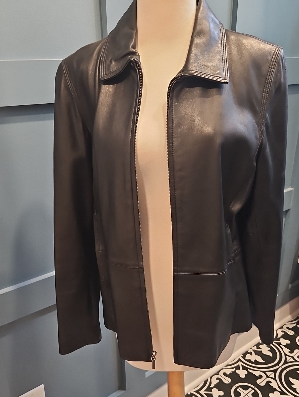 Women's Classic Black Leather Zip Jacket